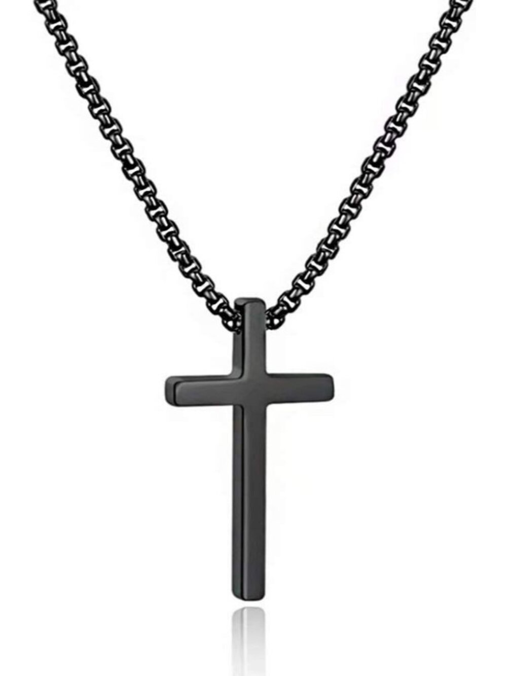 Men's Fashion Jewelry Stainless Steel Cross Necklace Black Pendant Chain Gift